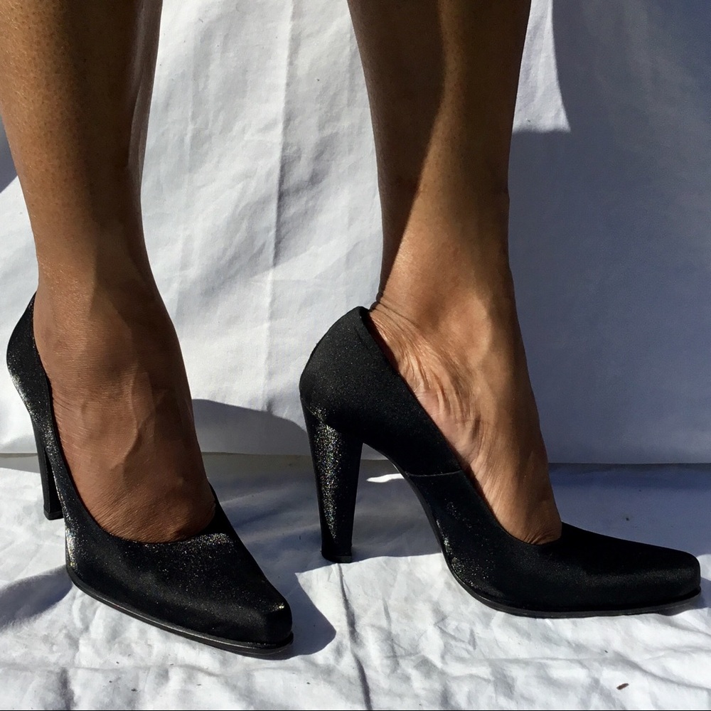 Andrew Stevens Couture black satin heels